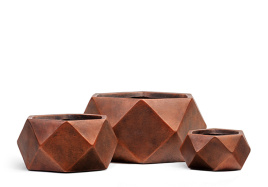 Кашпо TREEZ ERGO - Rombo - Низкая чаша-многогранник - Состаренная медь