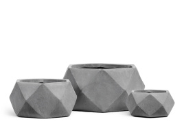 Кашпо TREEZ ERGO - Rombo - Низкая чаша-многогранник - Светло-серый камень