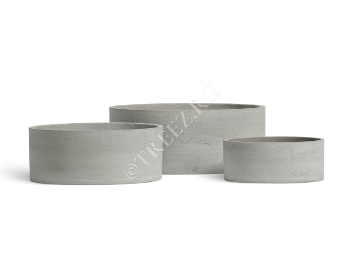 Кашпо TREEZ ERGO - Concrete - Низкий цилиндр - Светло-серый бетон фото