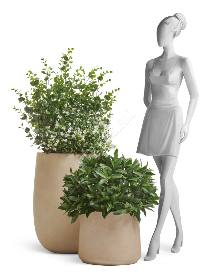 Кашпо TREEZ ERGO - Fine Rock - Высокая округлая чаша - Песок тёплый беж фото