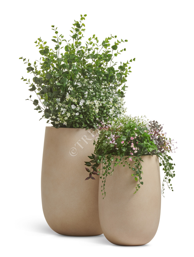 Кашпо TREEZ ERGO - Fine Rock - Высокая округлая чаша - Песок тёплый беж фото