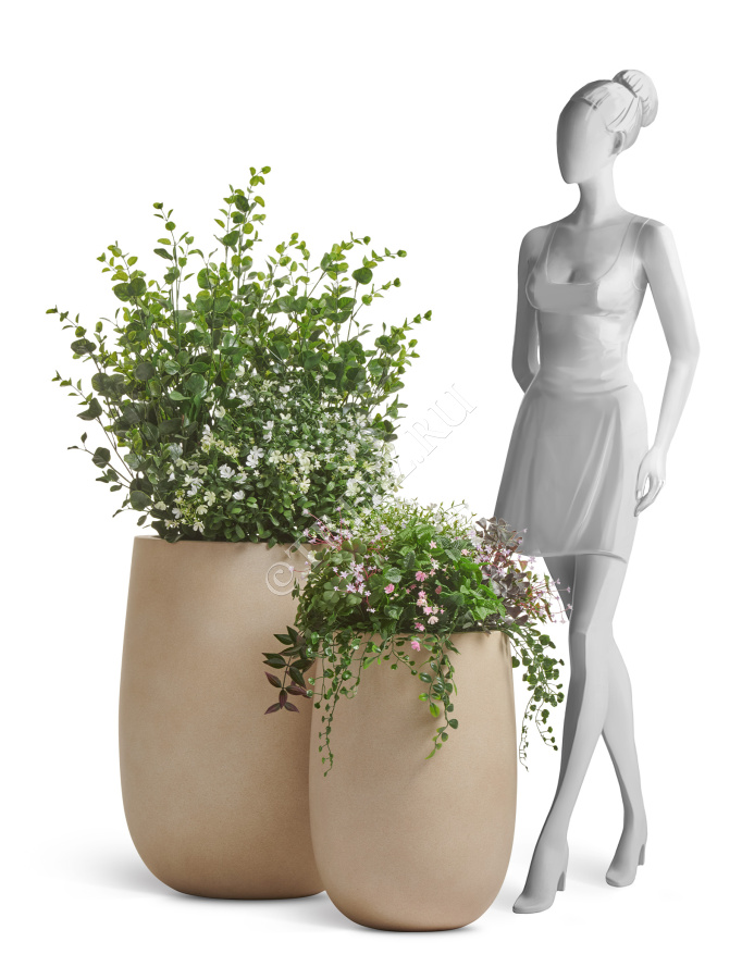 Кашпо TREEZ ERGO - Fine Rock - Высокая округлая чаша - Песок тёплый беж фото