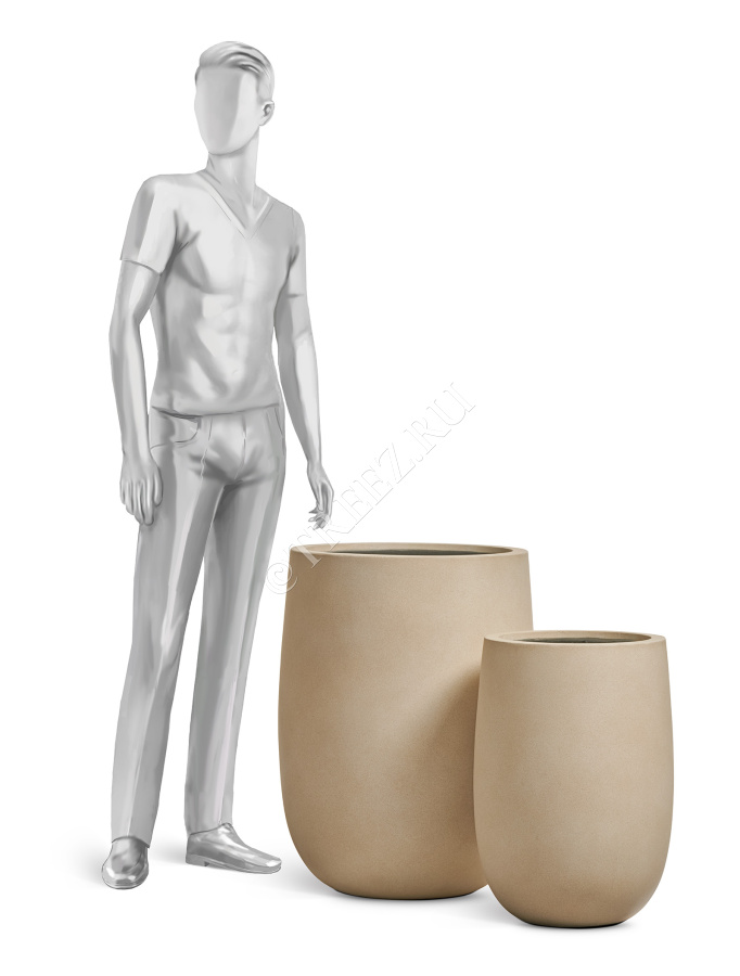 Кашпо TREEZ ERGO - Fine Rock - Высокая округлая чаша - Белый песок фото