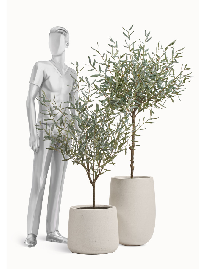 Кашпо TREEZ ERGO - Fine Rock - Высокая округлая чаша - Белый камень фото