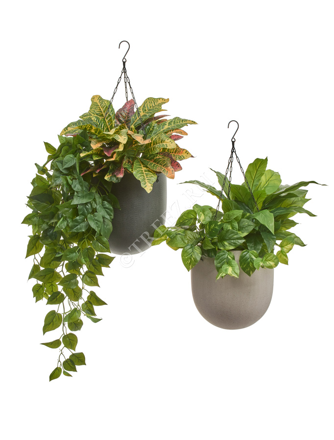 Кашпо TREEZ Effectory - Beton - Чаша большая подвесная - Белый песок фото