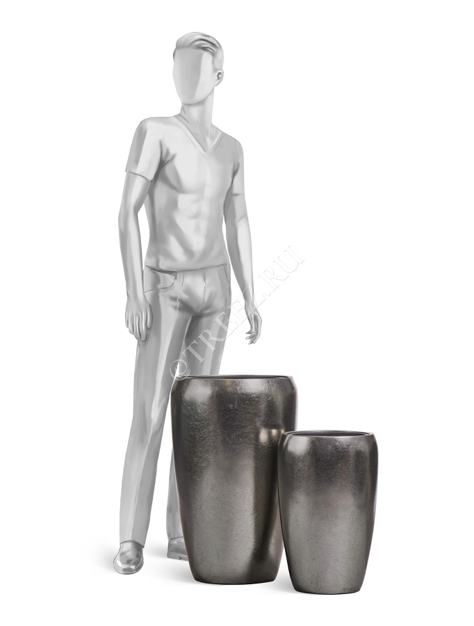 Кашпо TREEZ Effectory - Metal - Высокий округлый конус - Стальное серебро фото