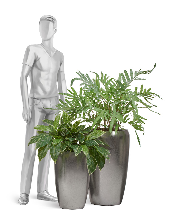 Кашпо TREEZ Effectory - Metal - Высокий округлый конус - Стальное серебро фото