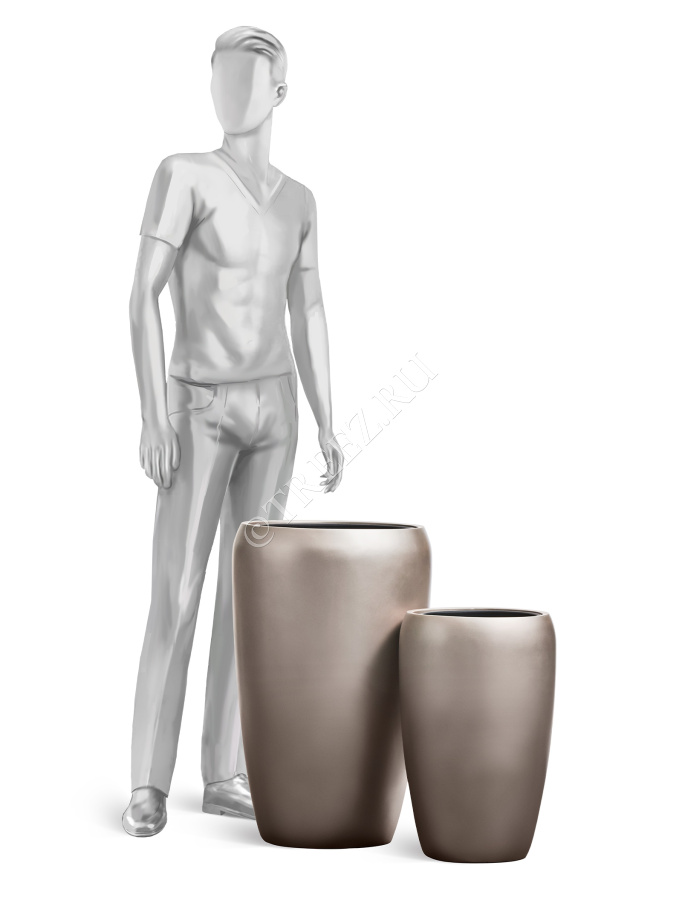 Кашпо TREEZ Effectory - Metal - Высокий округлый конус - Лаковое тёмное серебро фото