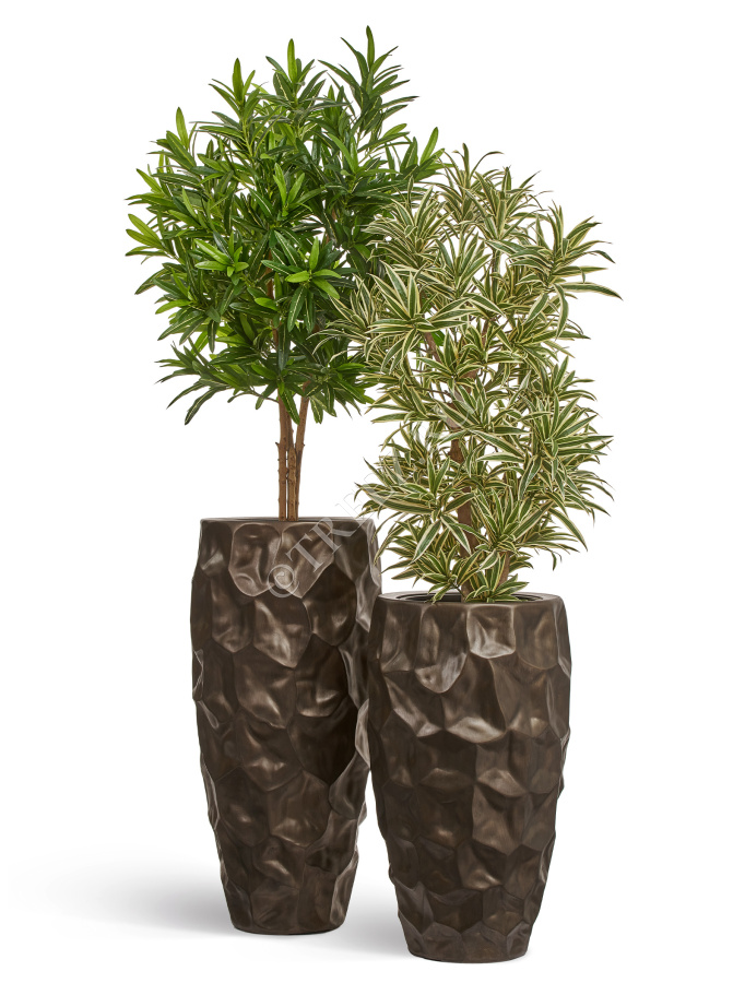 Кашпо TREEZ Effectory - Metal - Высокий округлый конус Design Crumple - Чернёная бронза фото