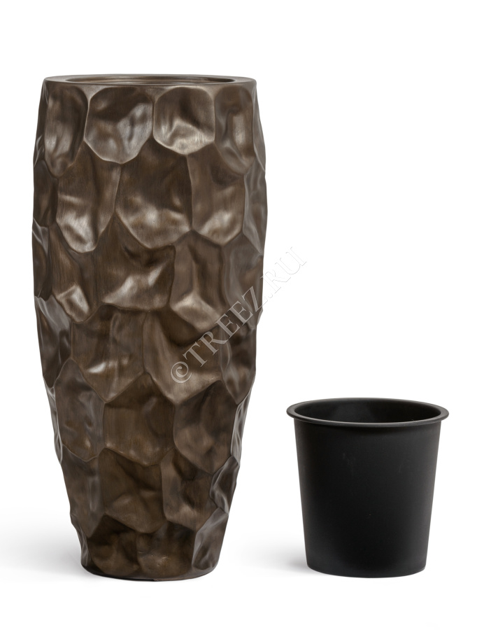 Кашпо TREEZ Effectory - Metal - Высокий округлый конус Design Crumple - Чернёная бронза фото