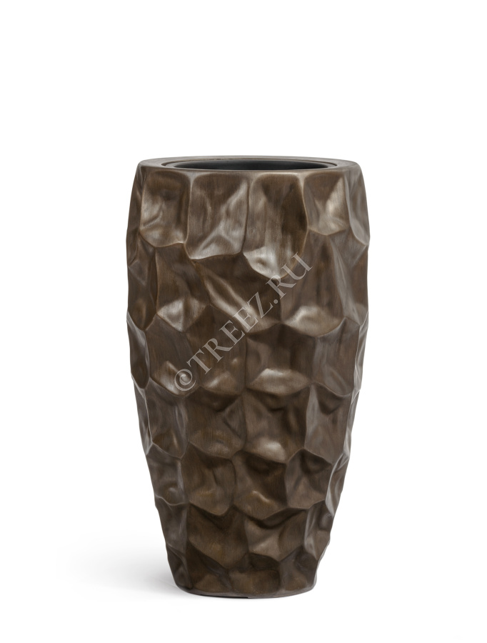 Кашпо TREEZ Effectory - Metal - Высокий округлый конус Design Crumple - Чернёная бронза фото