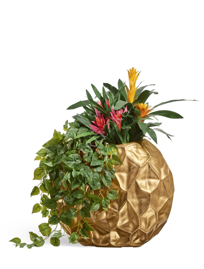 Кашпо TREEZ Effectory - Metal - Плоская сфера Design Crumple - Сусальное золото фото