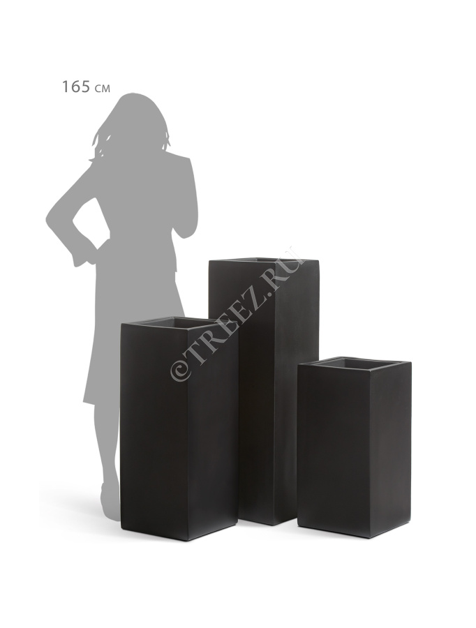 Кашпо TREEZ Effectory - Black Stone - Высокий куб - Антрацит фото