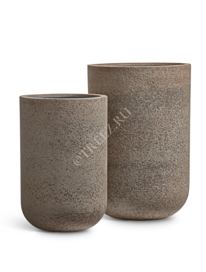 Кашпо TREEZ ERGO - Hard Rock - Высокий округлый цилиндр - Песок серый беж фото
