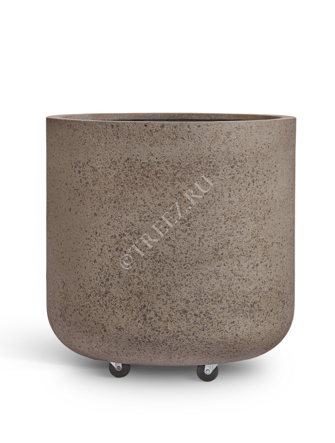 Кашпо TREEZ ERGO - Hard Rock - Цилиндрическая чаша на колёсиках - Песок серый беж фото