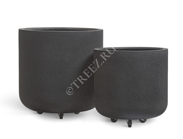 Кашпо TREEZ ERGO - Hard Rock - Цилиндрическая чаша на колёсиках - Чёрный песок фото