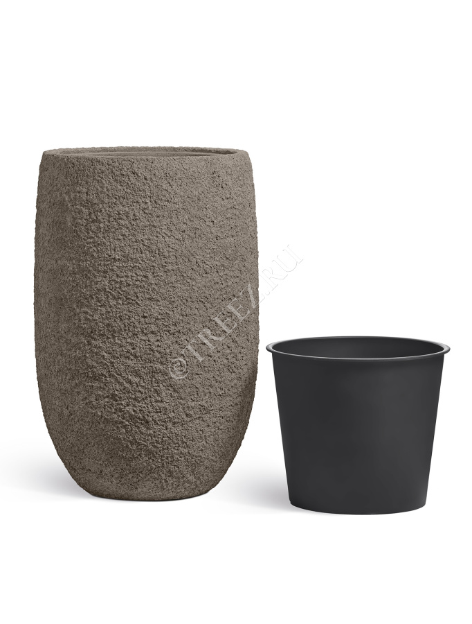 Кашпо TREEZ Effectory - Terra- Высокая чаша - Серый беж фото
