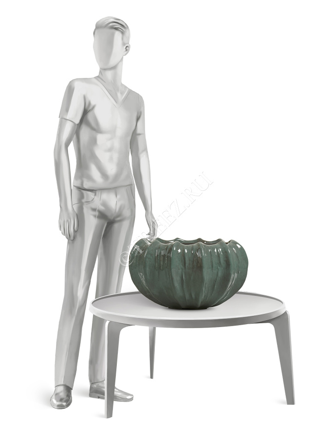 Кашпо TREEZ Effectory - Aura - Низкая Design-чаша - Изумрудный лак фото