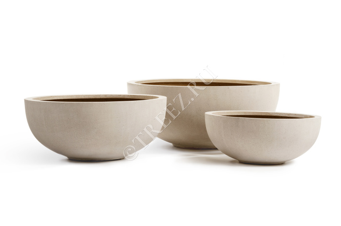 Кашпо TREEZ Effectory - Beton - Низкая сферическая чаша - Белый песок фото