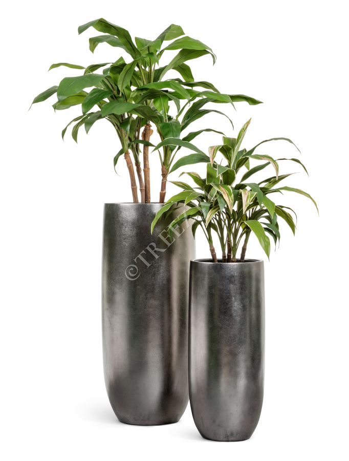 Кашпо TREEZ Effectory - Metal - Высокий округлый конус - Стальное серебро фото