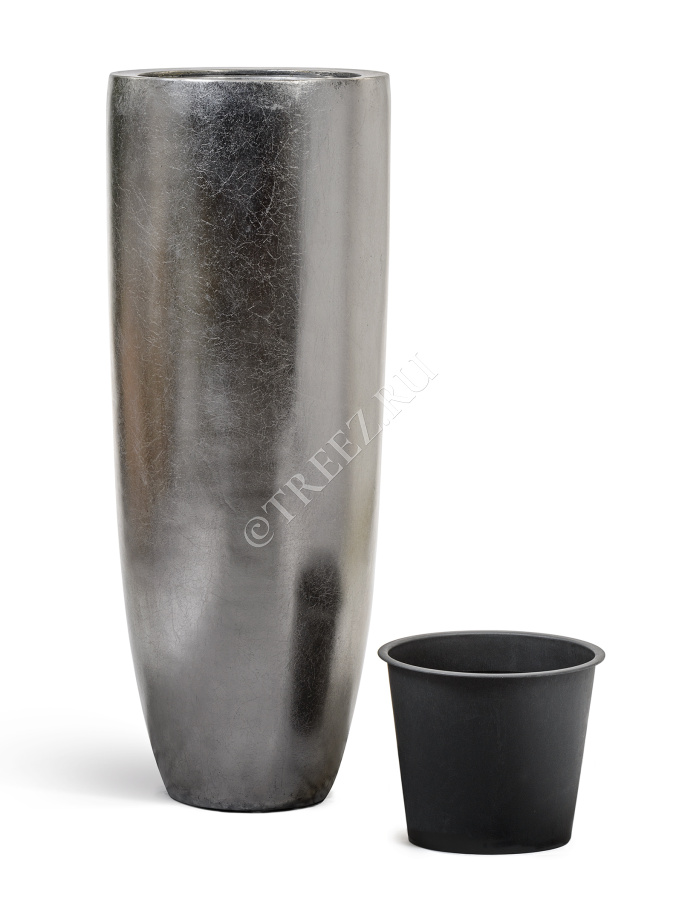Кашпо TREEZ Effectory - Metal - Высокий конус Giant - Стальное серебро фото