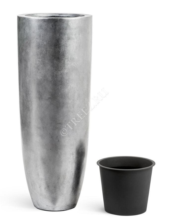 Кашпо TREEZ Effectory - Metal - Высокий конус Giant - Серебро фото