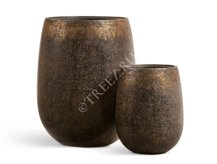 Кашпо TREEZ Effectory - Metal - Округлая чаша - Rough с золотой патиной фото