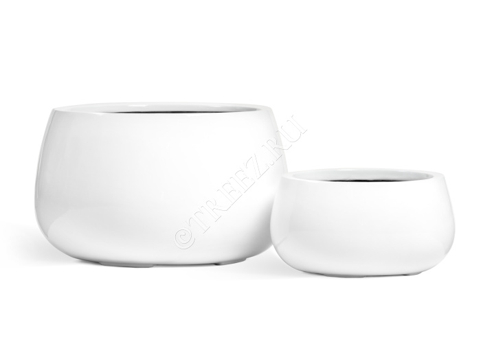 Кашпо TREEZ Effectory - Gloss - Низкая Design-чаша - Белый глянцевый лак фото