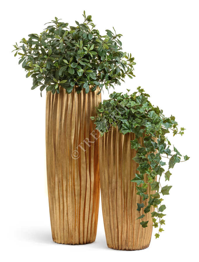 Кашпо TREEZ Effectory - Metal - Высокий конус Design Wave - Сусальное золото фото