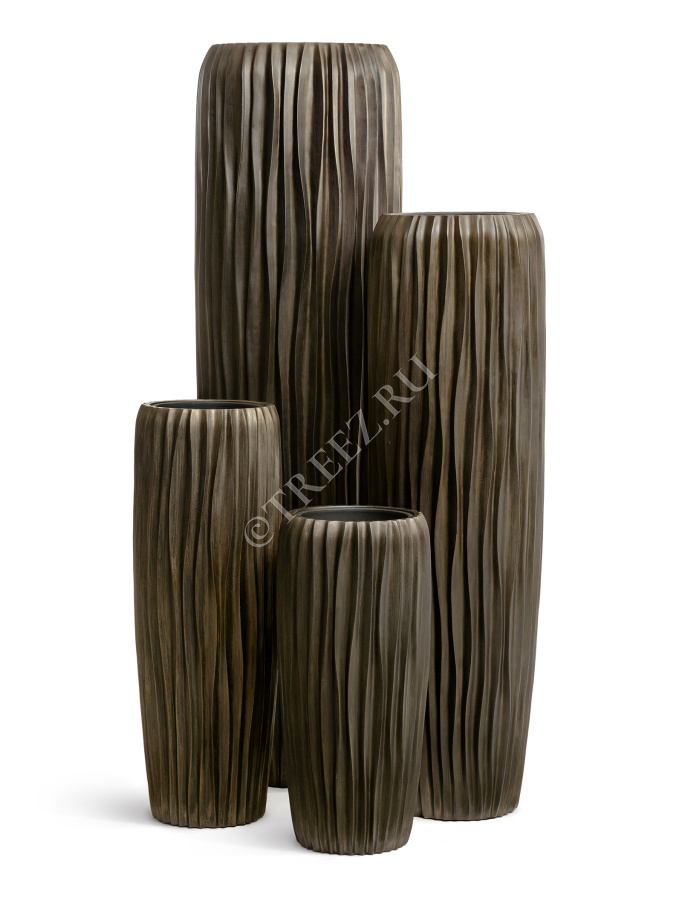 Кашпо TREEZ Effectory - Metal - Высокий конус Giant Design Wave - Чернёная бронза фото